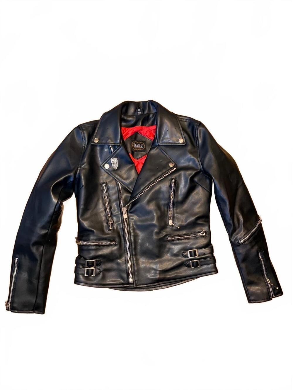 Straight to Hell Biker Jacket Black Vegan Leather Size M – Very Good